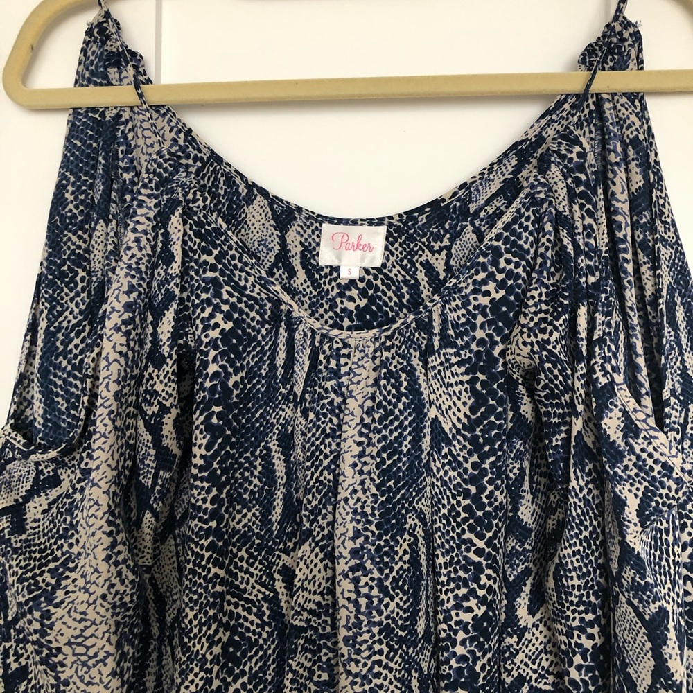 Parker Silk Snakeskin-Print, Open Shoulder Tunic - image 4